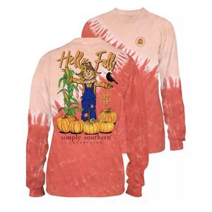 NWT Simply Southern Size S Long Sleeve Tee Hello Fall Scarecrow Halloween Shirt